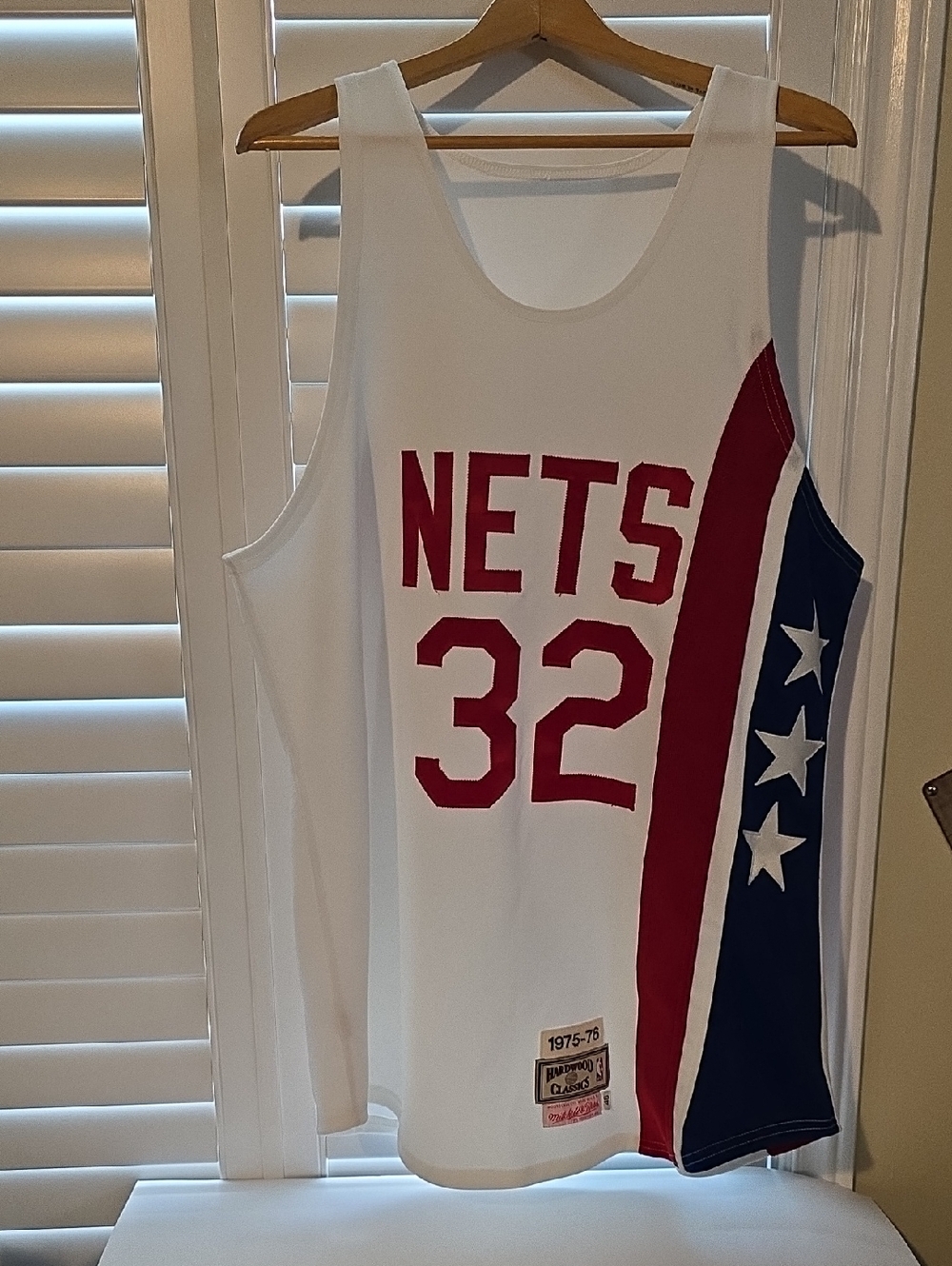 Cintage #32 NETS Erving White Jersey with Red and Navy Accents